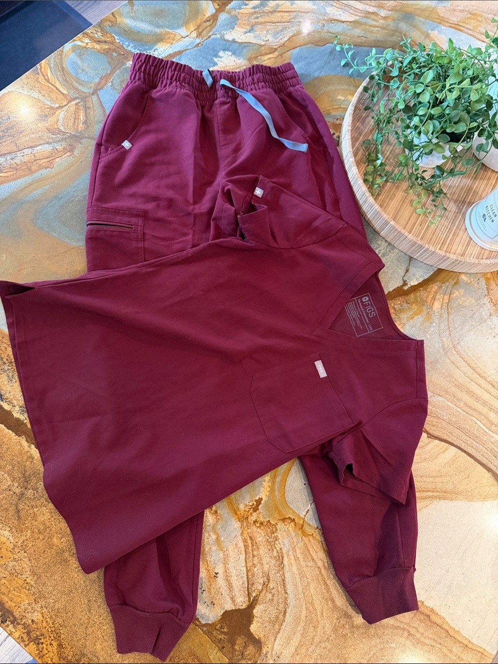 Women’s Maroon Scrub Set - V-Neck Top XXS & Jogger Pants XS
